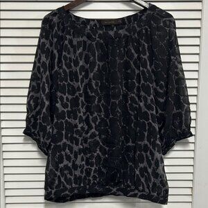 The Limited Sheer Black and Gray Animal Print Cheetah Blouse
